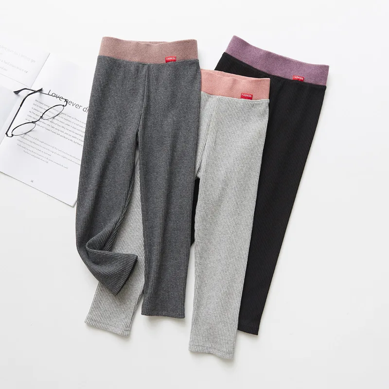 2019 Осенние леггинсы для девочек хлопковые трикотажные штаны в полоску детская