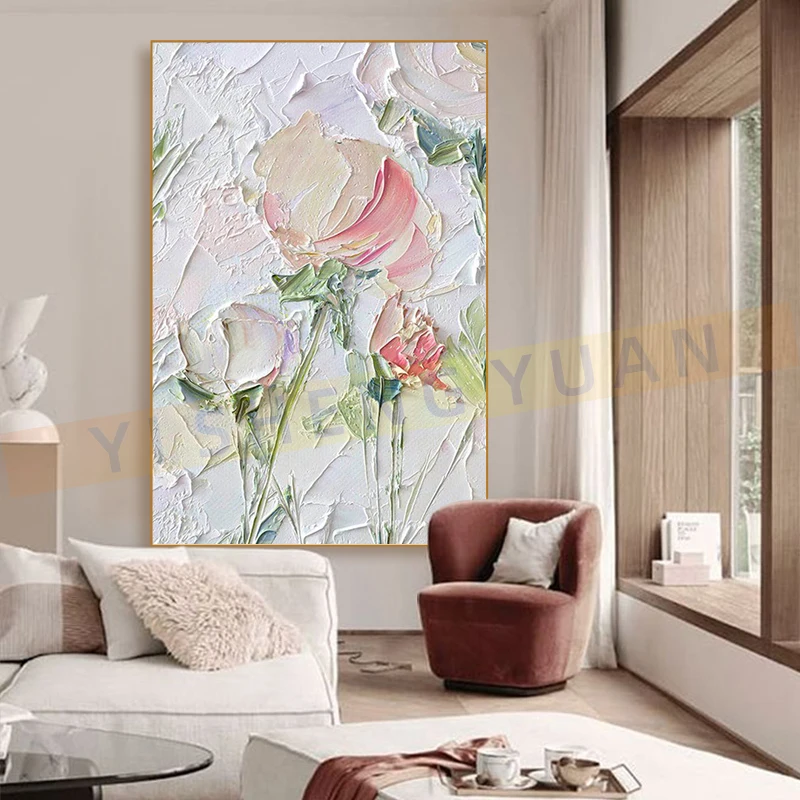 

Modern New Design Abstract Flowers Oil Painting Palette Knife Canvas Floral Art Textured Acrylic Artwork Home Decoration