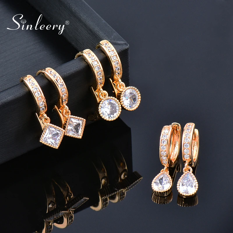 Женские круглые серьги кольца SINLEERY золотого цвета в форме слезы и квадратных