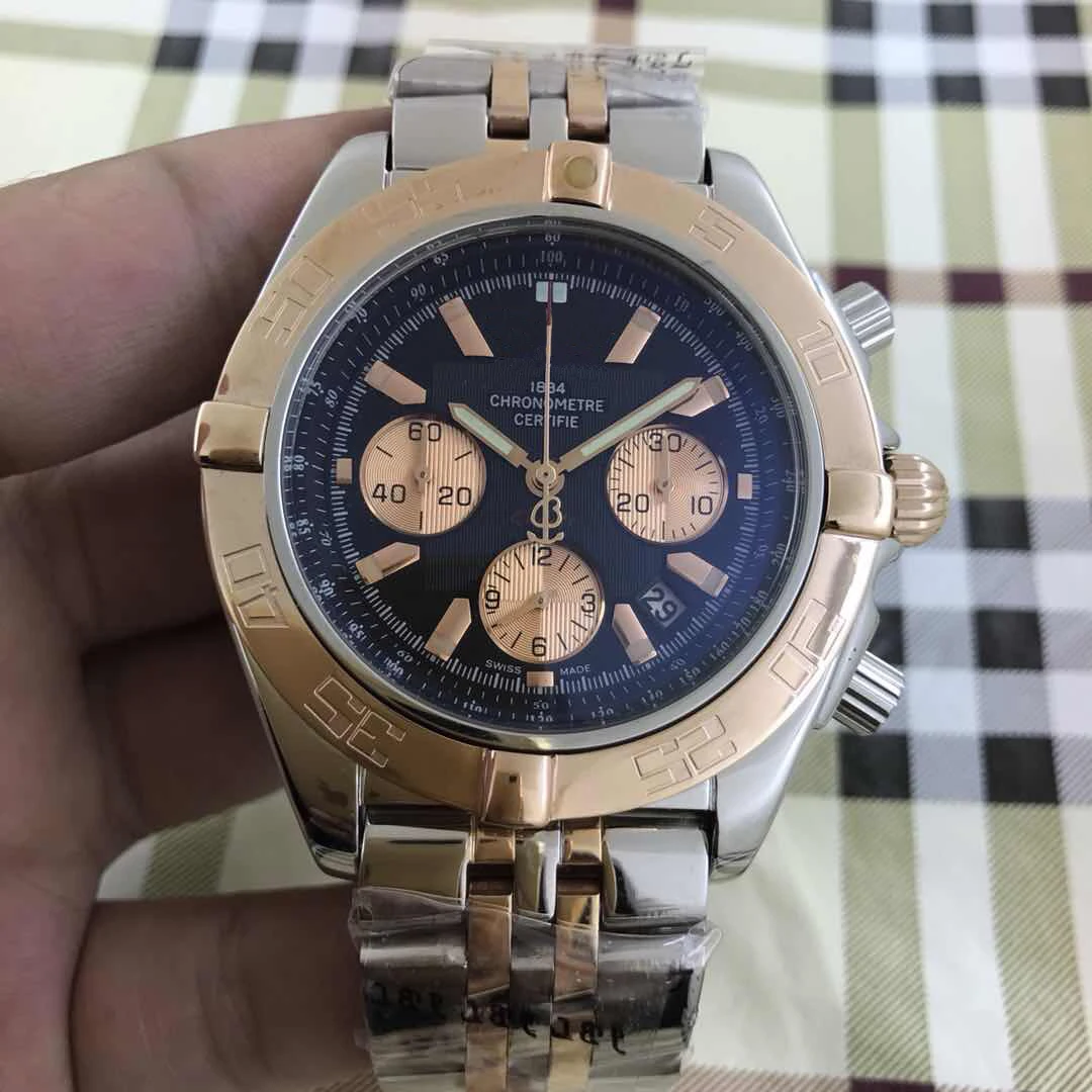 

Classic New Chronograph Men Stopwatch Sapphire Crystal Silver Gold Stainless Steel Black Blue Leather Sport Watches AAA+