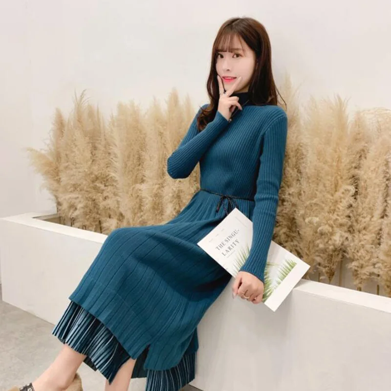 

Женское трикотажное платье, новое осенне-зимнее теплое платье-свитер с длинным рукавом и высоким воротником, Свободное длинное платье, Vestidos...