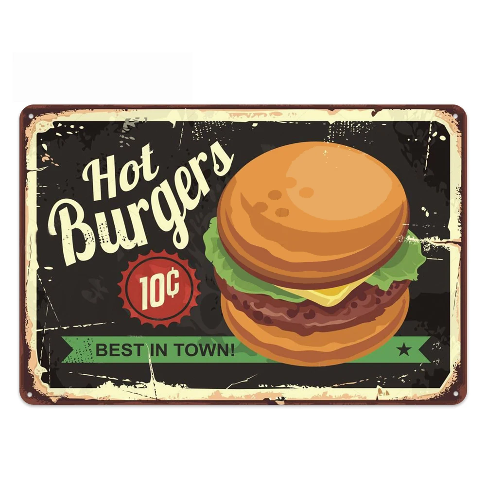 

Металлическая табличка с логотипом курицы, бургеров, хот-догов, Настенная картина, домашний магазин, винтажное украшение для ресторана на з...