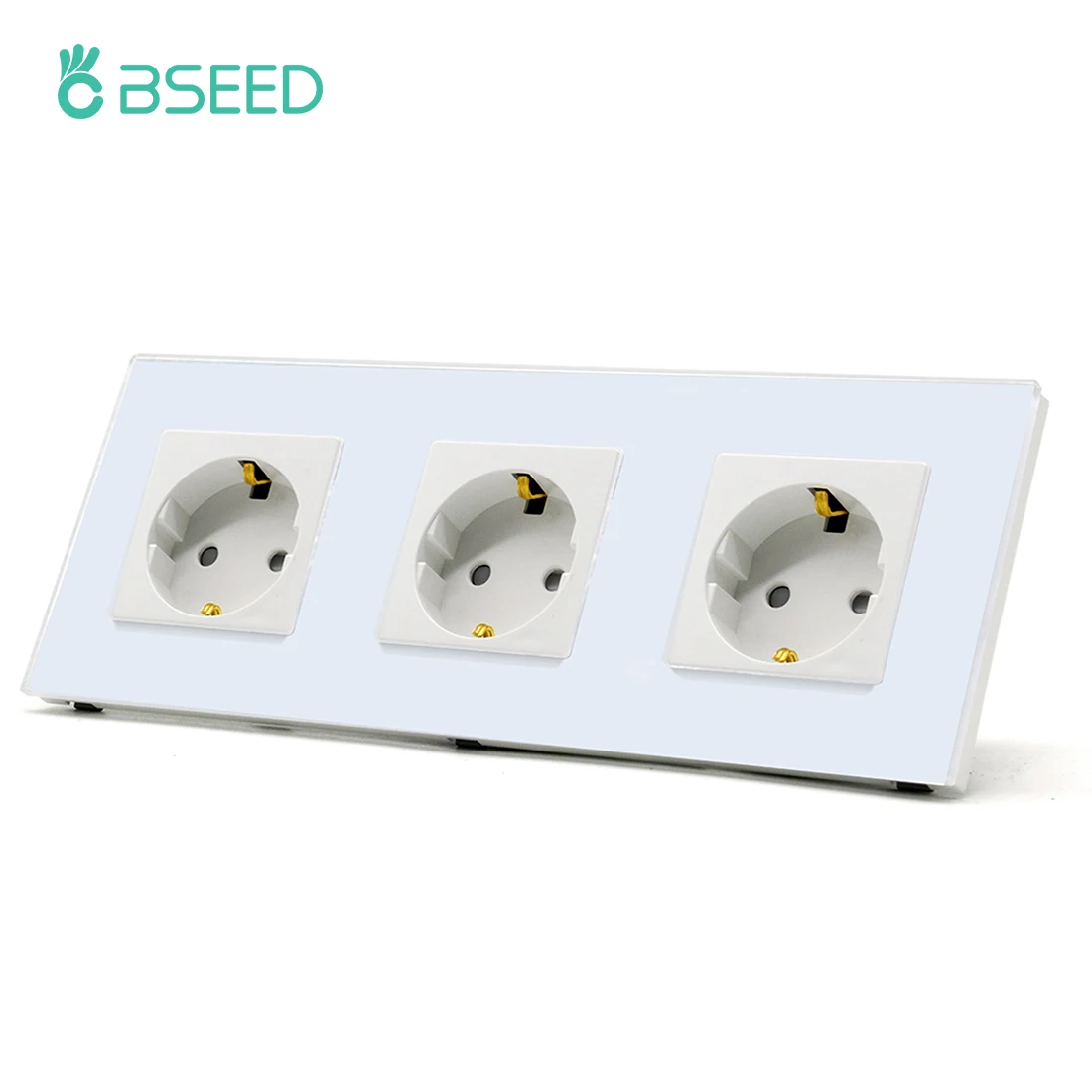 Bseed New Triple EU Russia Standard Power Sockets White Black Grey Gold Crystal Glass Panel 16A Electrical Plug Outlet 110-240V |