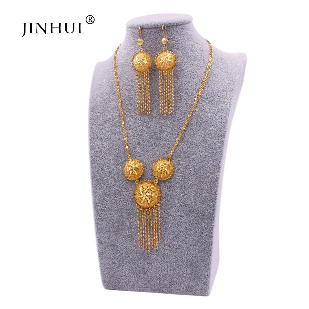 Комплект из колье и серёг золотистого цвета 24 к|Ювелирные наборы| |