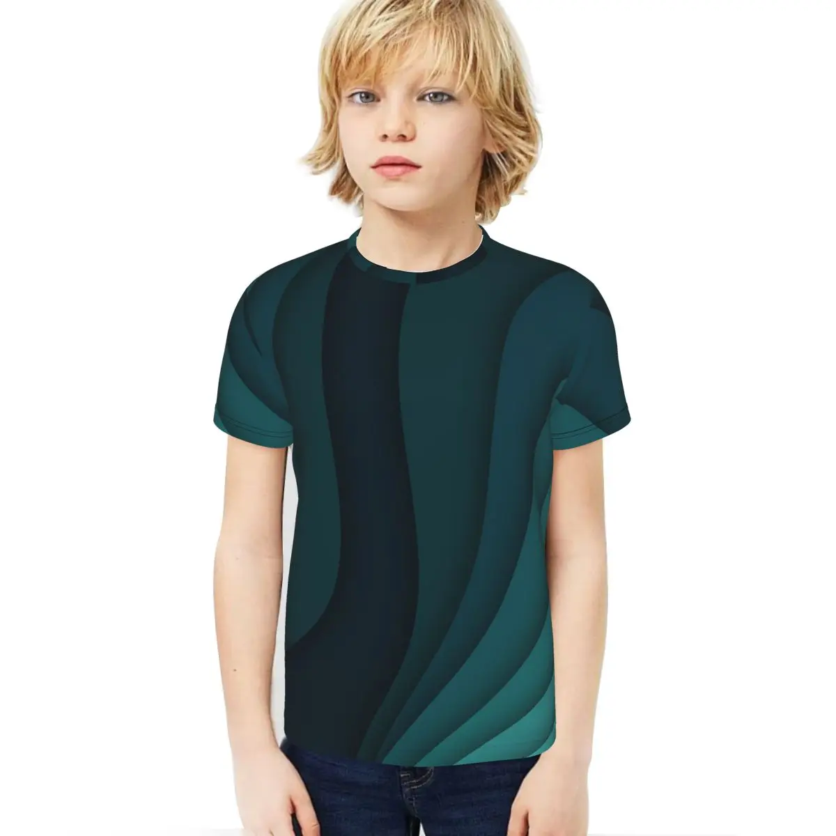 

T Shirts Tees Short Sleeve Tshirts Workout For Kids Boys Teen Abstract Blue Wavy Background