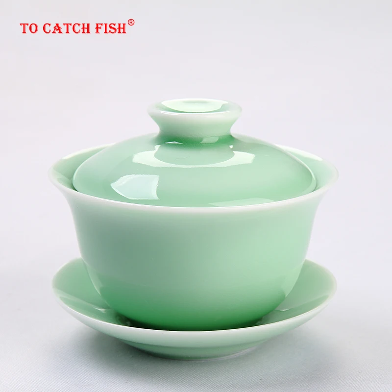 

Chinese Celadon gai wan tea set Bone China Tea cup Dehua gaiwan tea porcelain teacup tea set for High-quality creative kettle