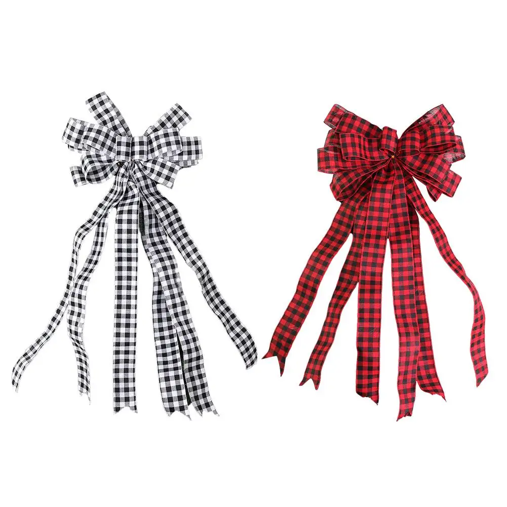 Christmas Bows Tree Topper Buffalo Plaid Red Black Burlap Decorative Bow Toppers Decorations Handmade for Wreat | Дом и сад