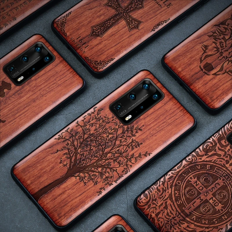 Для Huawei Mate 30 20 Pro P40 P30 Honor 30S 9X Y9S Nova 7i 5T твердая резьба по дереву деревянная крышка