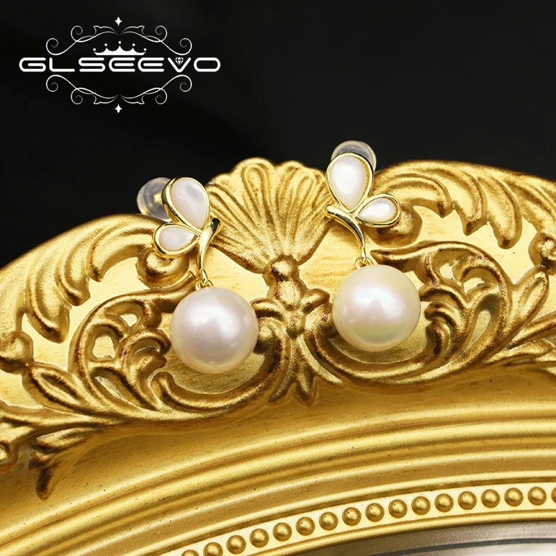 

Glseevo Natural Freshwater Pearl Women Earring Trendy Butterfly Earrings Cute Love Wedding Original Gifts Jewelry GE1062