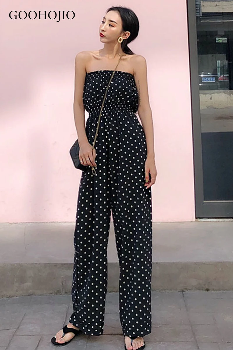 

2021 Jump Suits for Women Jumpsuit Sleeveless Tube Top Women Casual Jumpsuits Elegant Dot Wide Leg Pants Ladies Loose Vintage