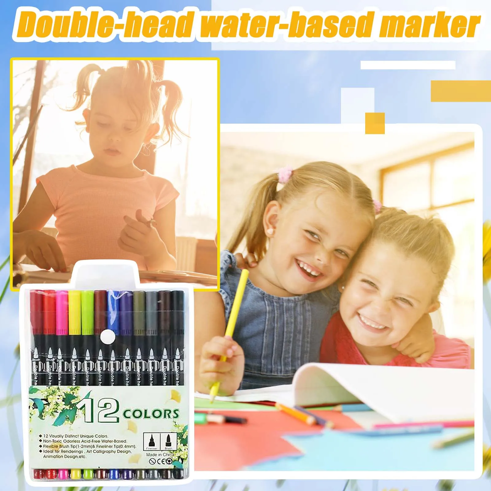 Набор маркеров 12 шт. фломастеры для рисования и каллиграфии с двумя