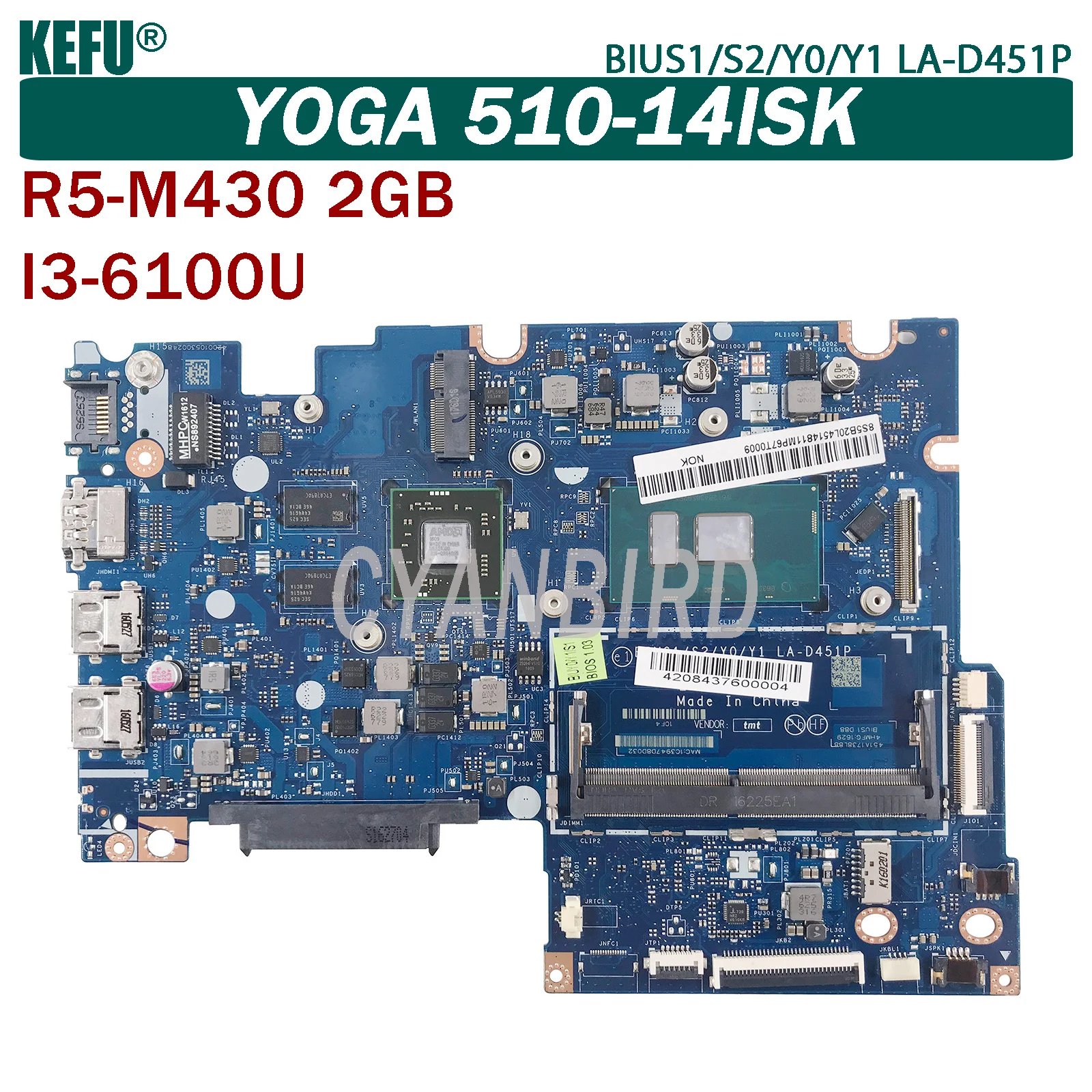 

KEFU BIUS1/S2/Y0/Y1 LA-D451P оригинальная материнская плата для Lenovo YOGA 510-14ISK стандартная материнская плата для ноутбука