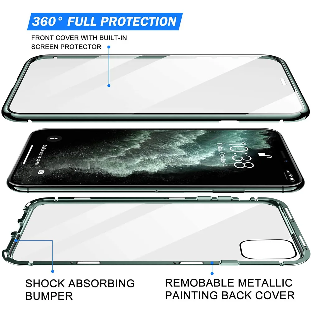 Закаленное стекло полное покрытие магнит телефон Прозрачный чехол для iPhone 11 Pro Max
