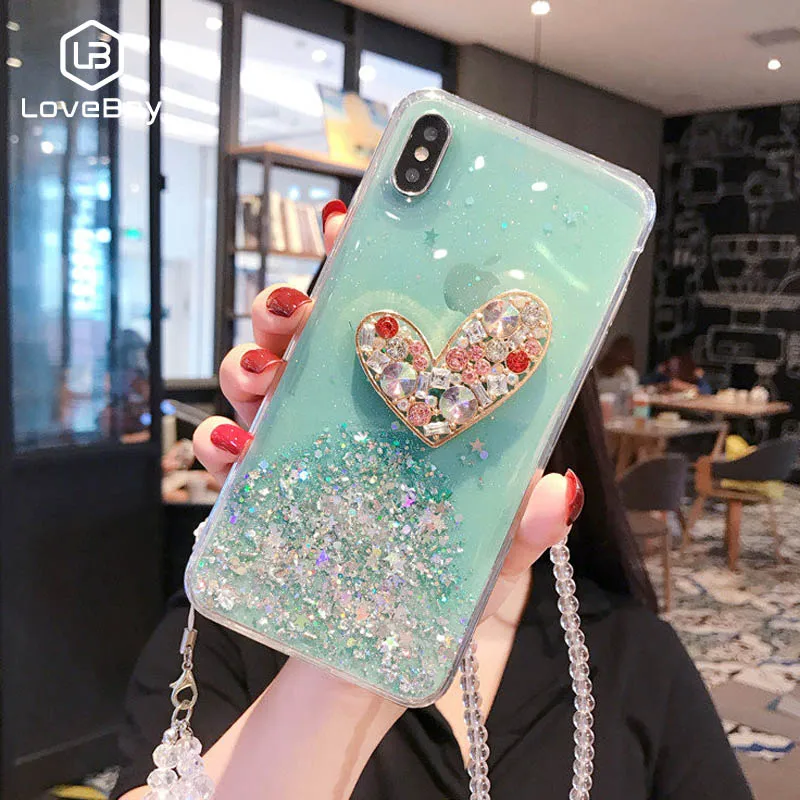 Чехол Lovebay с блестящей цепочкой в виде звезды и сердца для телефона iPhone 11 Pro Max 6 6s 7 8