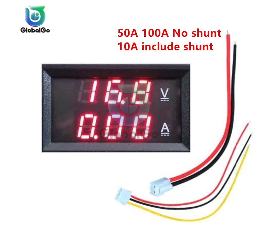 10A 50A 100A DC100V светодиодный цифровой вольтметр Амперметр постоянного тока