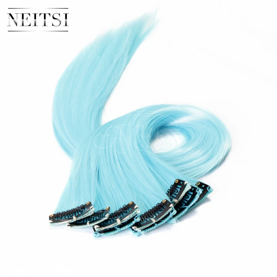 Light Blue Neitsi 20 ''5 шт./упак. прямой длинный одинарный зажим в одной части Омбре синтетические волосы для наращивания чистая цветная прядь для женщин - Цвет: Light Blue