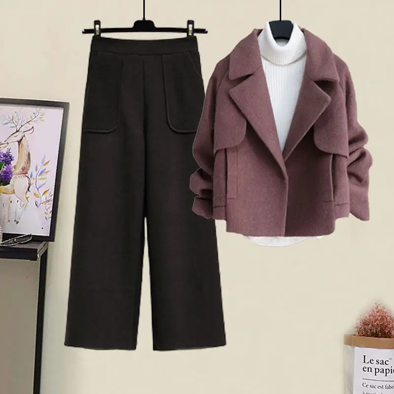 

Piece/set the new winter big yards dress 200 jins fat younger sister small sweet wind coat slacks three-piece suit