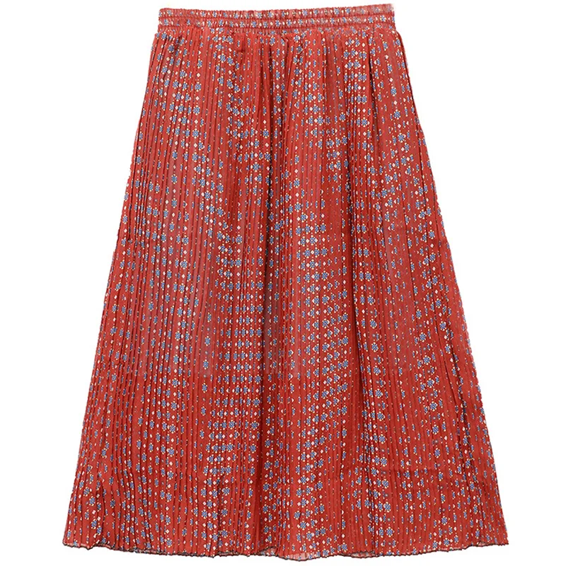 

2020 Summer Chiffon Pleated Skirts Women Elegant Bohemian Floral Print High Waist Skirt Women Casual A Line Loose Beach Skirts