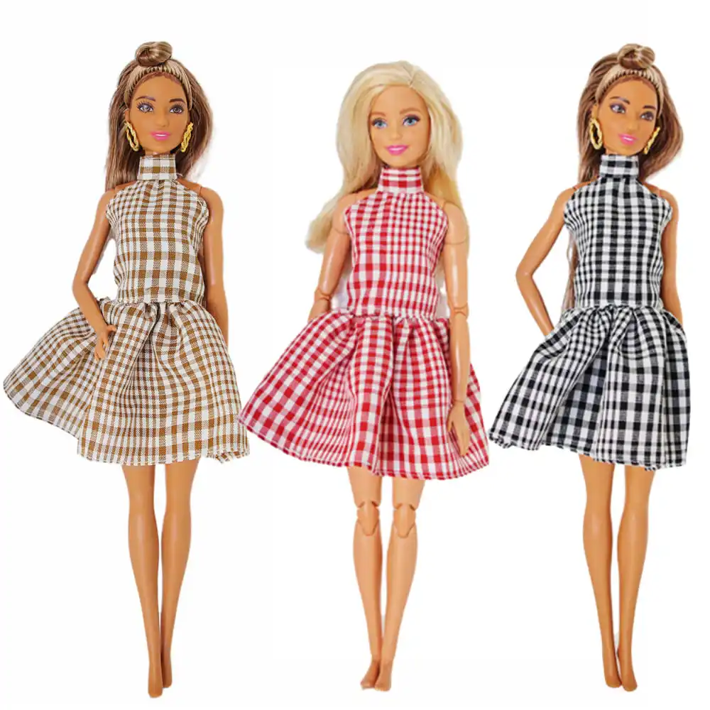 

Retro 80s Style Long Lattice Dress Doll Clothe Accessories Play House Dressing Up Kids Toys Multi Colors