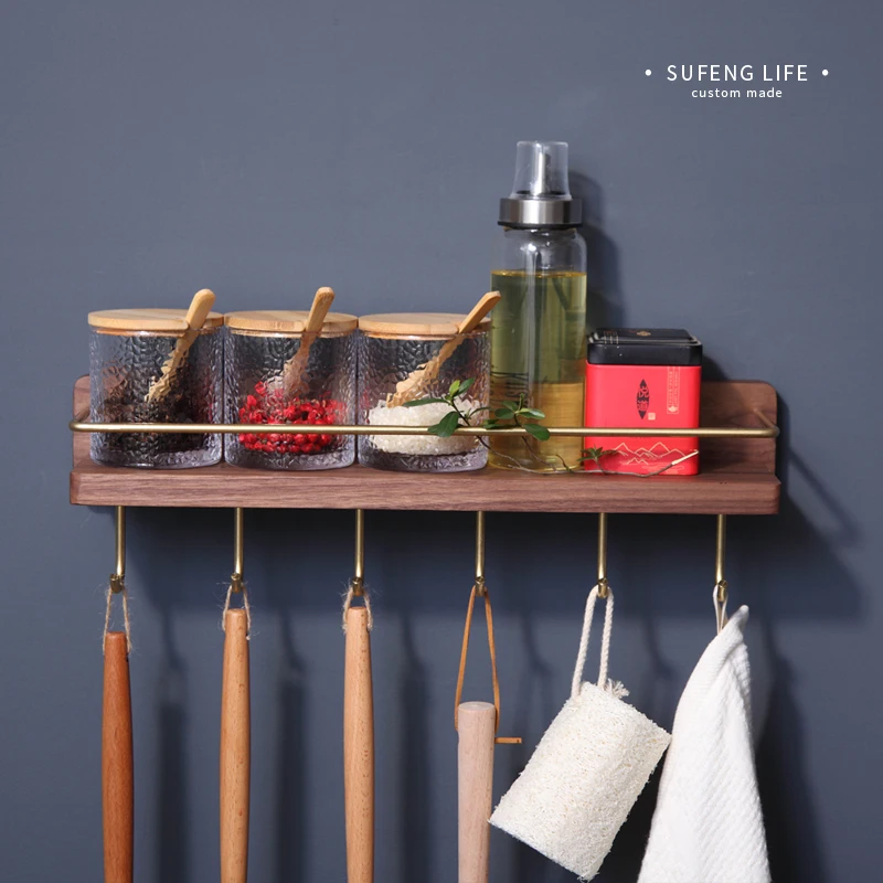 Кухонные многофункциональные стеллажи из латуни и черного ореха стеллаж для