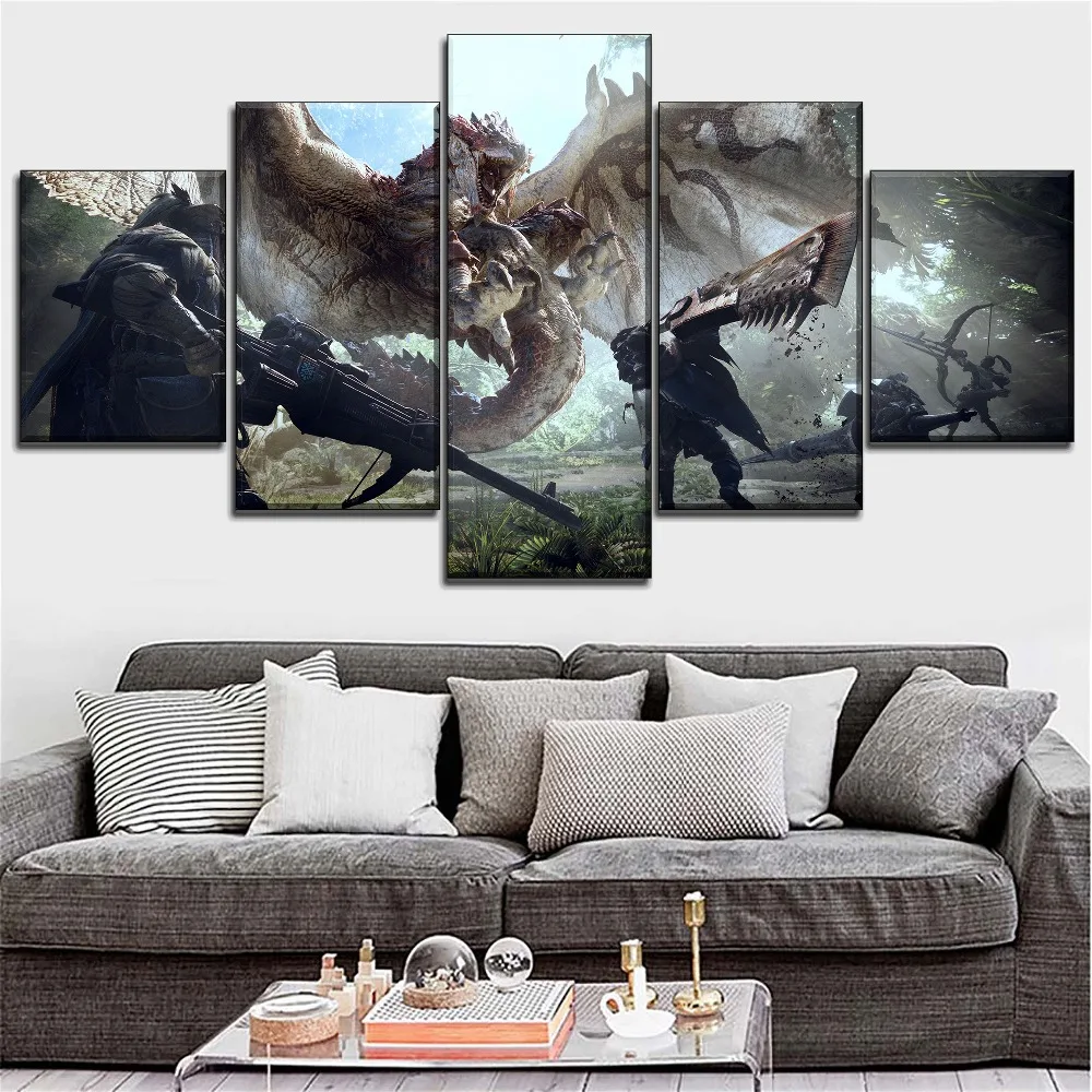 5 шт. плакаты Monster Hunter World Game постер настенный художественный декор картина холст HD