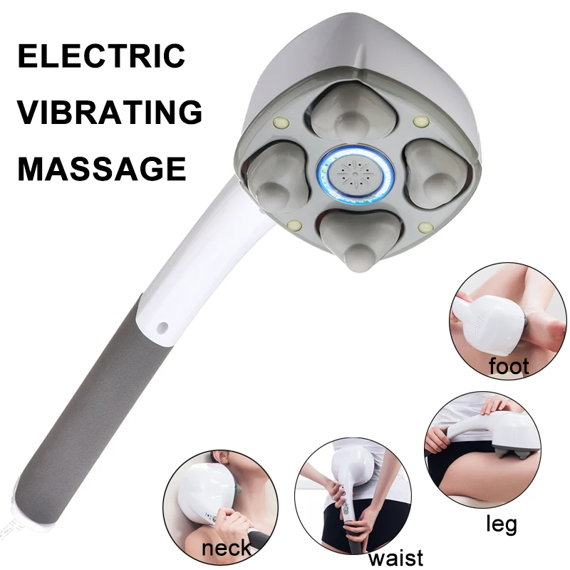Electric Handheld Massager Four Head Machine Full Body Neck Vertebra Back Muscle Relax Vibrating Deep Tissue Massage Health Care | Красота и