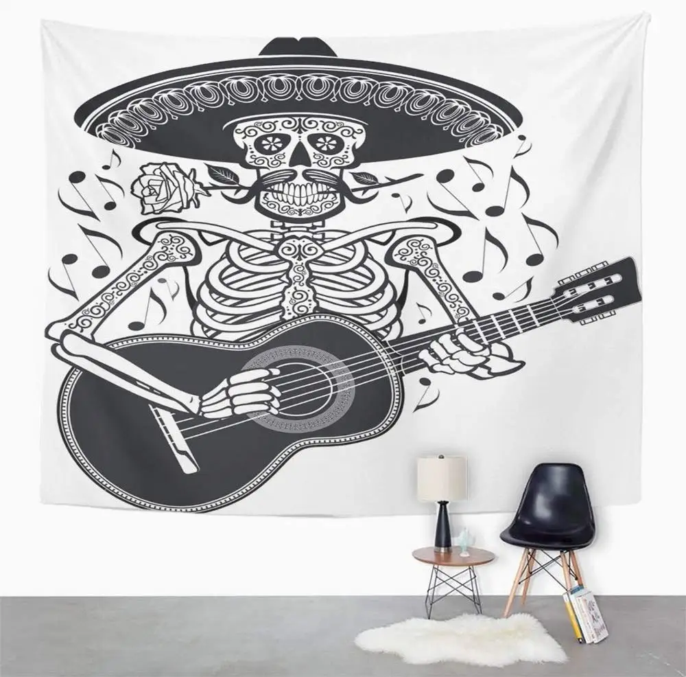 Гобеленовые настенные Подвески мертвый мексиканский мариачи скелет в сомбреро и