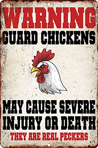 

Vintage Tin Signs Warning Guard Chicken Funny Metal Sign for Man Cave Bar Coffee Shop Chicken Coop Farm Wall Decor Sign Chicken
