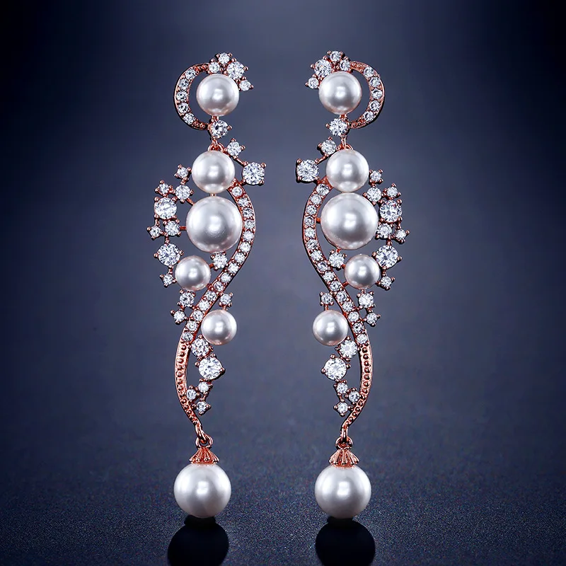 Женские серьги с жемчугом Bague Ringen длинные серебряные ювелирные изделия 925 пробы