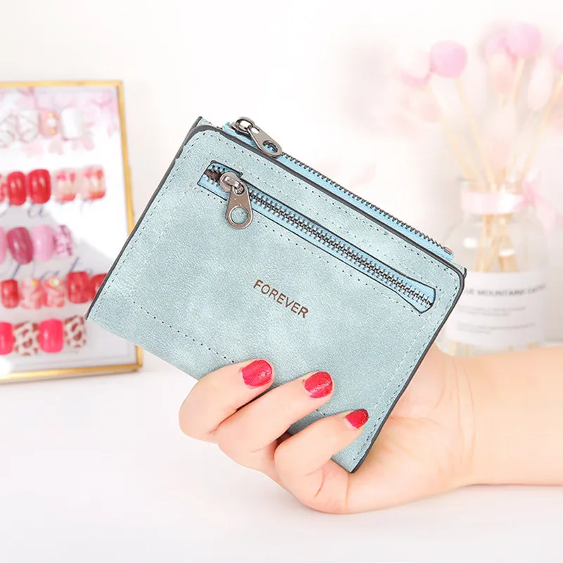 Женский кошелек на молнии повседневный короткий с отделением для карт кожаный