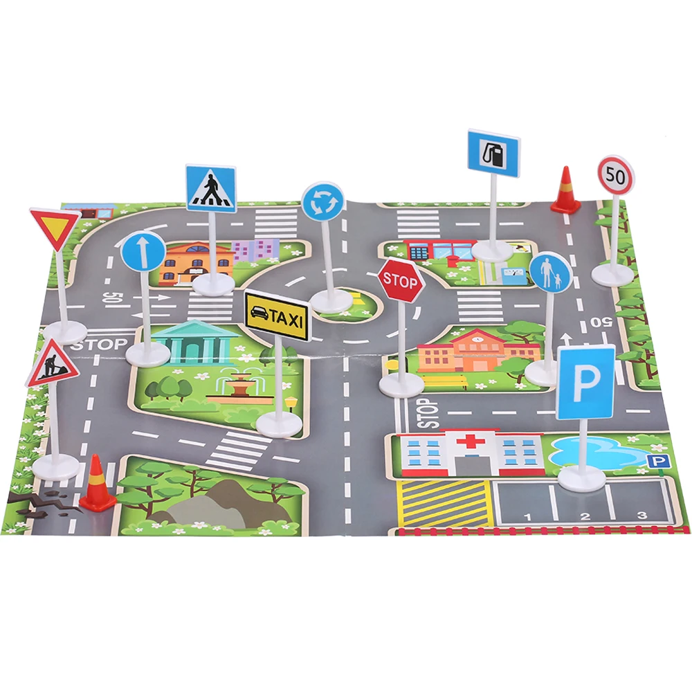 Baby Play Mat Traffic Signs Playset Plastics Toys for Children Kids Portable Gift Present | Игрушки и хобби