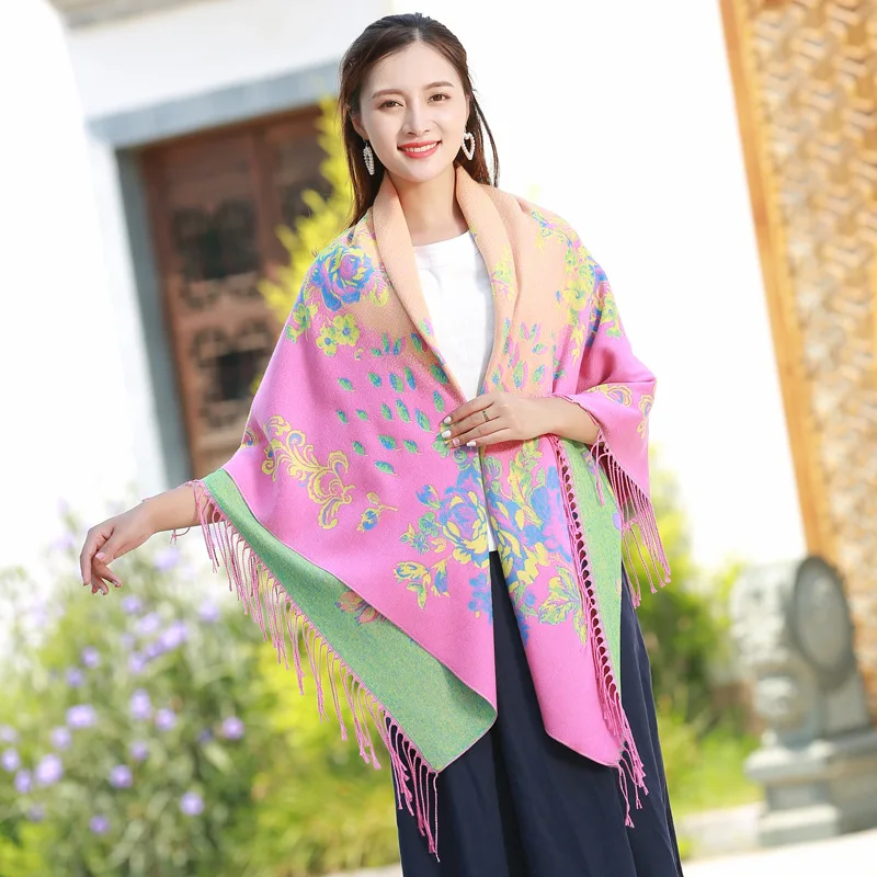 

Large Square Kerchief Traditional Style Scarf Imitation Cashmere Shawl Female Muslim Hijab Autumn Winter New Pashmina