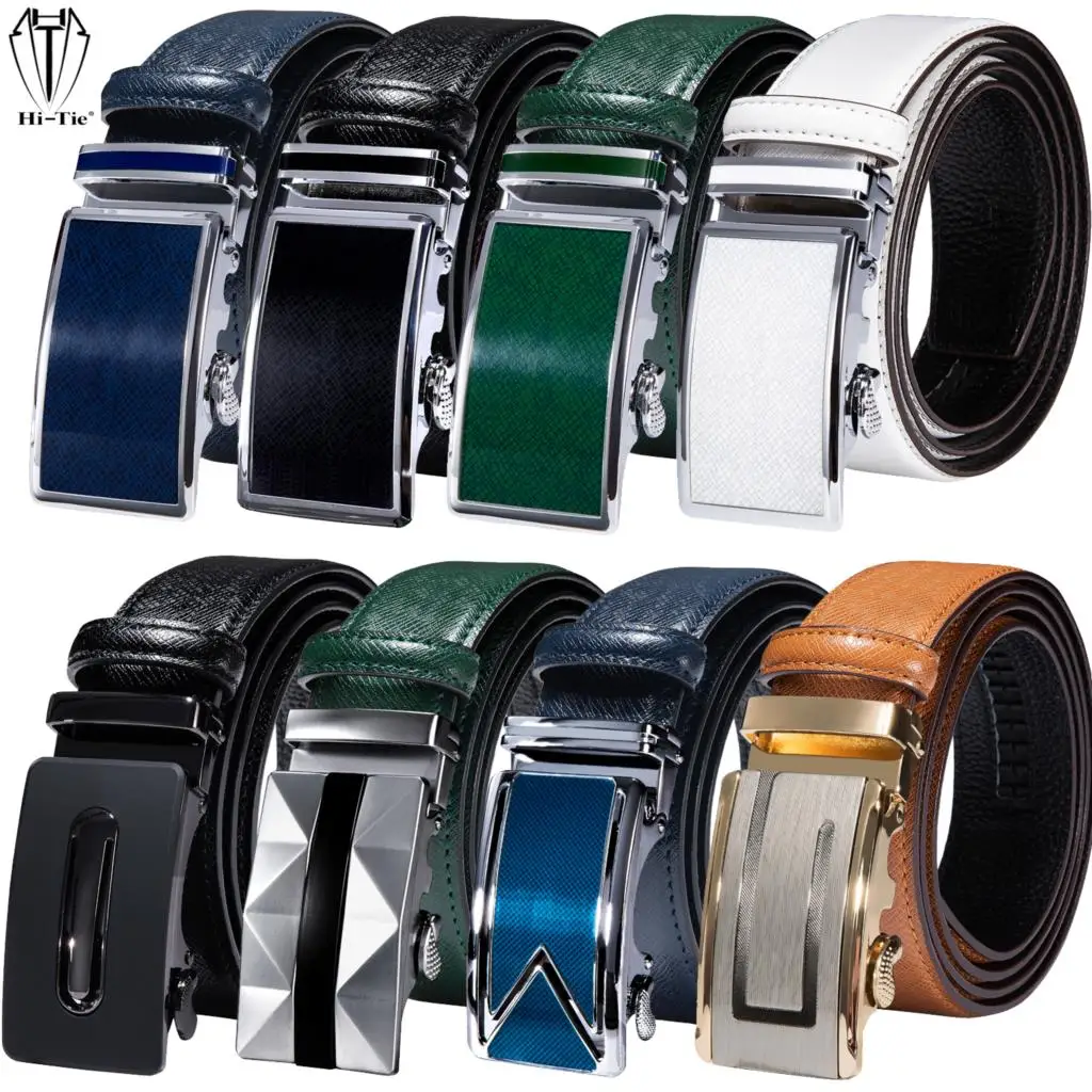 Мужские ремни Hi-Tie черный синий зеленый белый оранжевый пояс из натуральной кожи