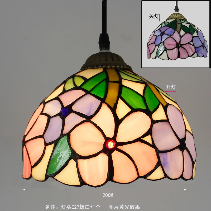 Lámpara colgante Tiffany de 8 pulgadas, luz de suspensión con patrón de cola de Fénix, flor rosa