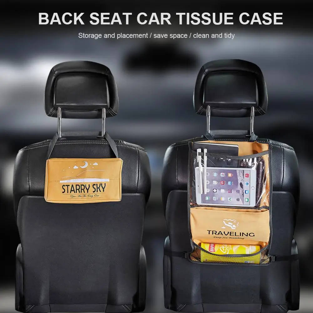 

Car Seat Cover Car Seat Storage Bag Creative Car Organizer with Touch Screen Tablet Holder Car Back Seat Bag Tissue Case