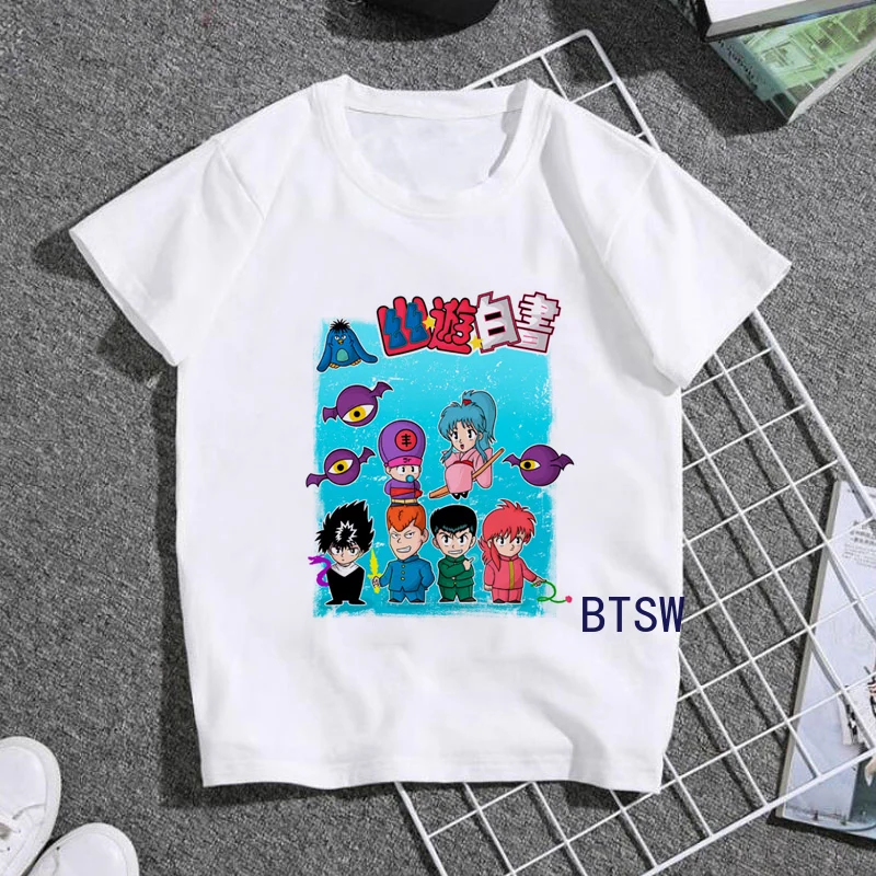 Yuyu Hakusho Chibi высокое качество футболка в полоску с коротким рукавом для мальчиков