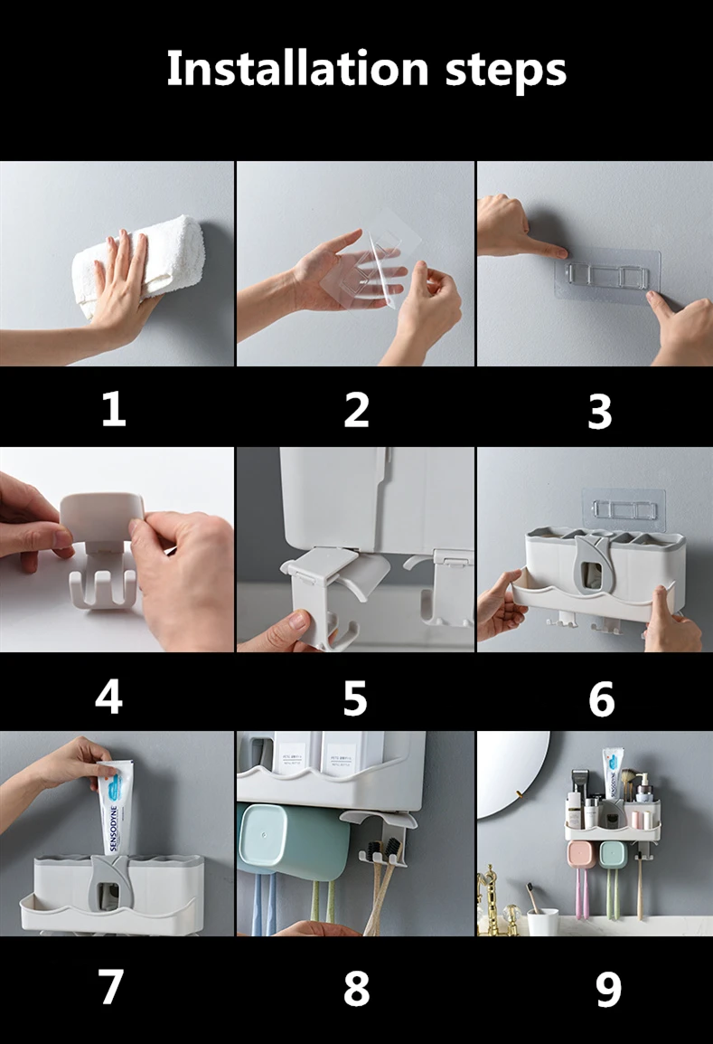 4pcs Multifunctional Toothbrush Holder Bathroom Accessories Set Automatic Toothpaste Dispenser Holder Bathroom Storage