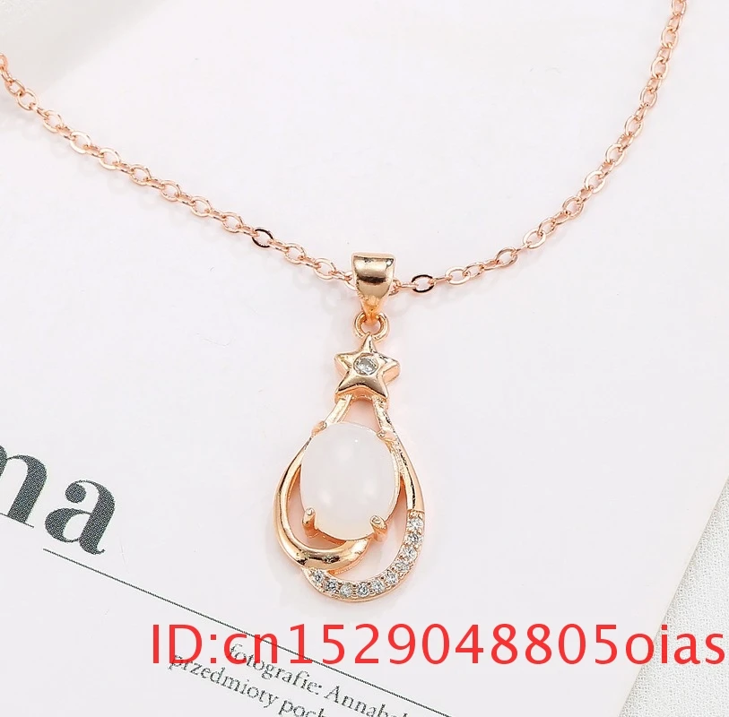 

Natural White Hetian Jade Pendant Necklace Gifts for Fashion Amulet 925 Silver Jewelry Chalcedony Women