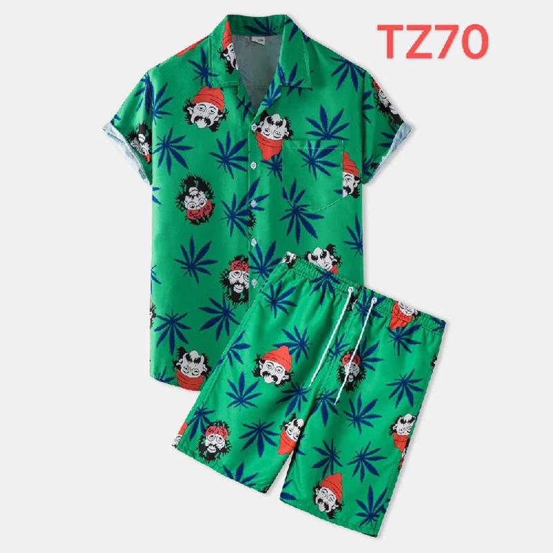 

Men's 2-piece Hawaiian Shirt + Beach Shorts Men's Casual Streetwear 2021 Summer Floral Loose Short Sleeve Vacation Suit Men