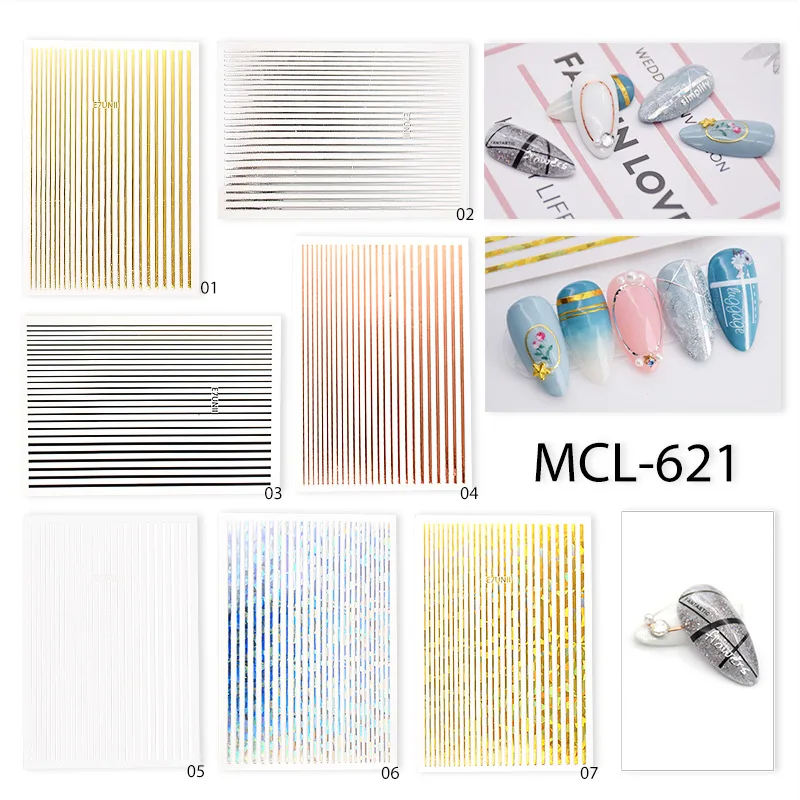 Наклейка для ногтей с изогнутыми полосками 3d стикер нейл арта цвета розового