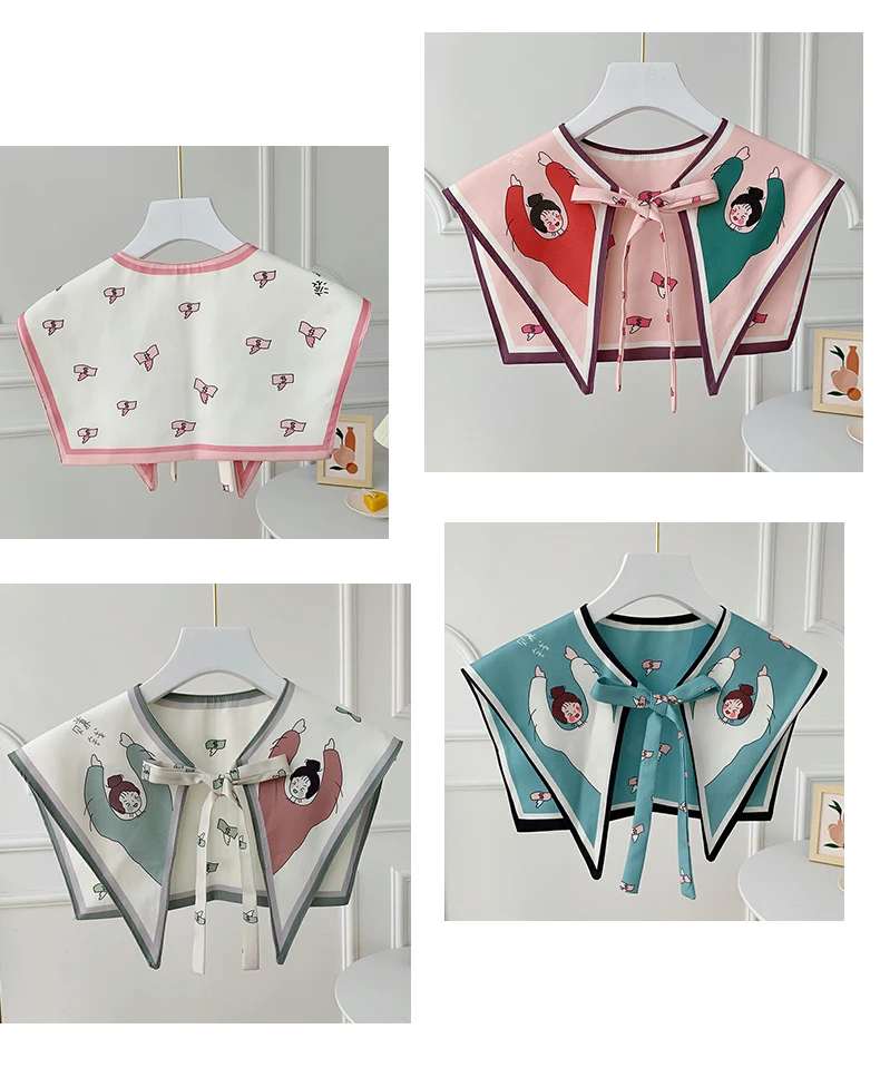 Printed Shawl Fake Collar Women Detachable Collars Big Lapel False Collar Shirt Thin Shawl Kragen Sahte Yaka Kraagje Nep Dames