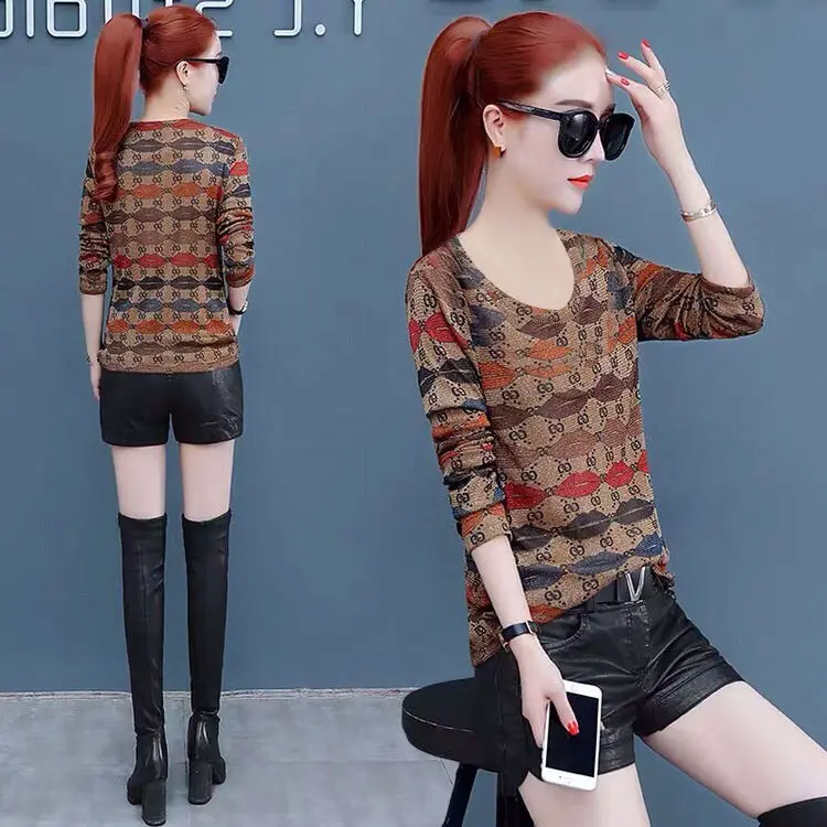 

Spring new style long sleeve T-shirt women's Korean style printed bottoming shirt nvqiu