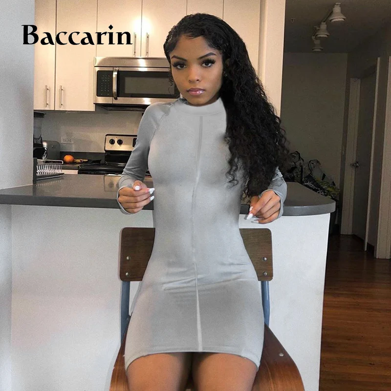 

patchwork solid women gray mini dress stretch long sleeve bodycon sexy streetwear 2020 autumn winter clothes casual club