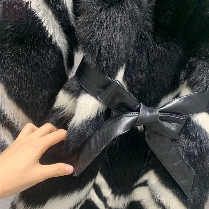 【HSY】2019 Осень Зима Женское роскошное черно-белое контрастное цветное волнистое