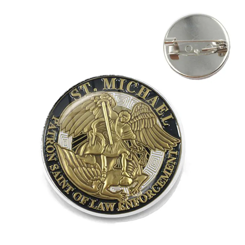 1 шт. 25 мм Стеклянная брошь из кабошона Archangel St.Michael Protect Me Saint Shield защита Charm русский