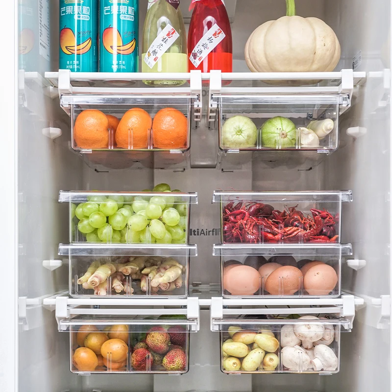 

Refrigerator Drawer 1/4/8 Compartment Organizer Bin Fridge Storage Box Food Egg Container Kitchen Fruit Pantry Freezer Organiser