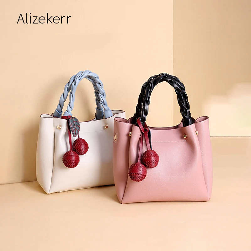 Женская сумка-мешок с украшением в виде вишни вместительная шикарная мягкая