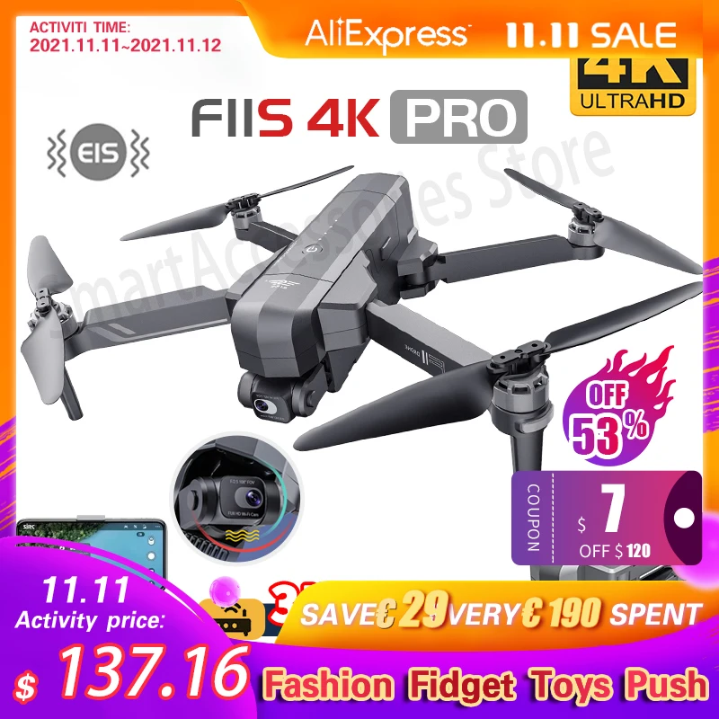 Дрон SJRC F11S 4K PRO профессиональный складной бесщеточный Квадрокоптер с двумя осями