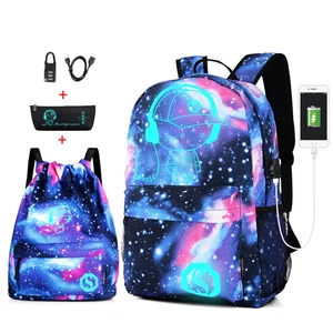 Рюкзак-Антивор для девочек, светящийся, школьный, с USB-портом для зарядки и замком, школьные ранцы для мальчиков