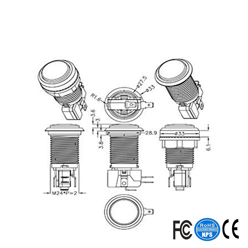 Позолоченные светодиодные кнопки для аркадных игр MAME JAMMA Raspberry Pi RetroPie & Arcade Fighting